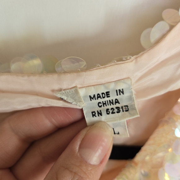 VTG Large Pink Ivory Full Sequin Glam Silk Evening Blouse 80s Beaded Iridescent‎ - Picture 7 of 16